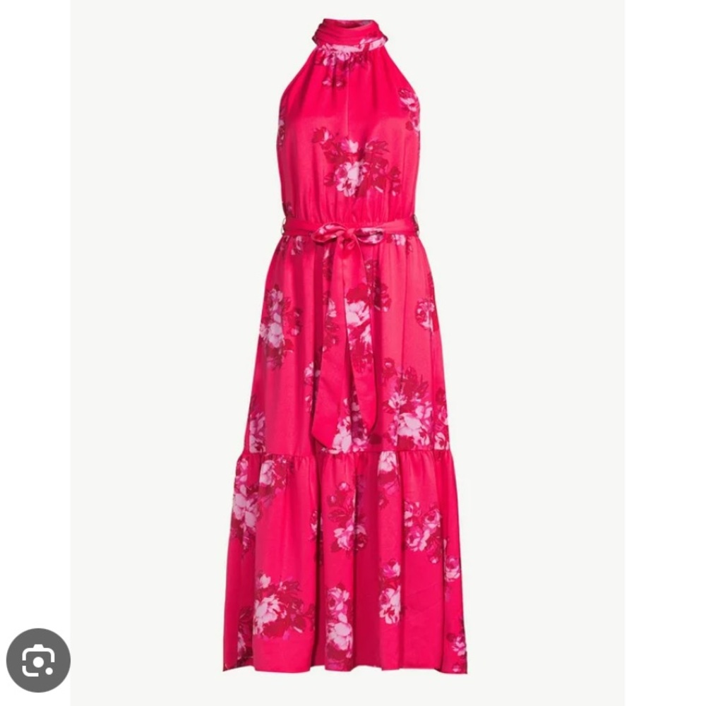Pink Floral Halter Dress 🌺